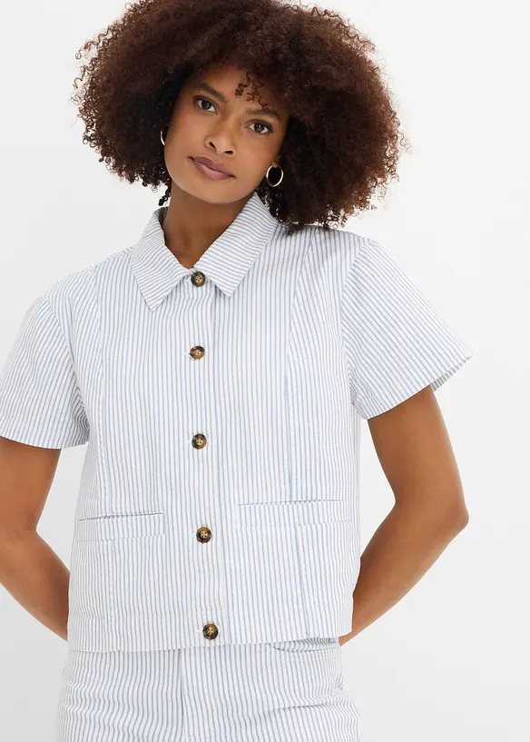 Jeansjacke, gestreift in weiß von vorne (im Anschnitt) - bonprix