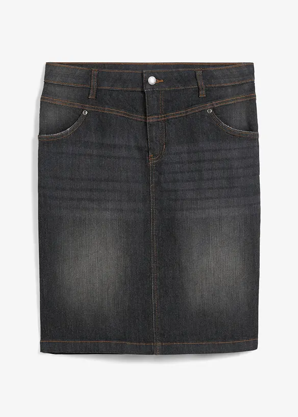 Stretch-Jeansrock in schwarz von vorne - bonprix