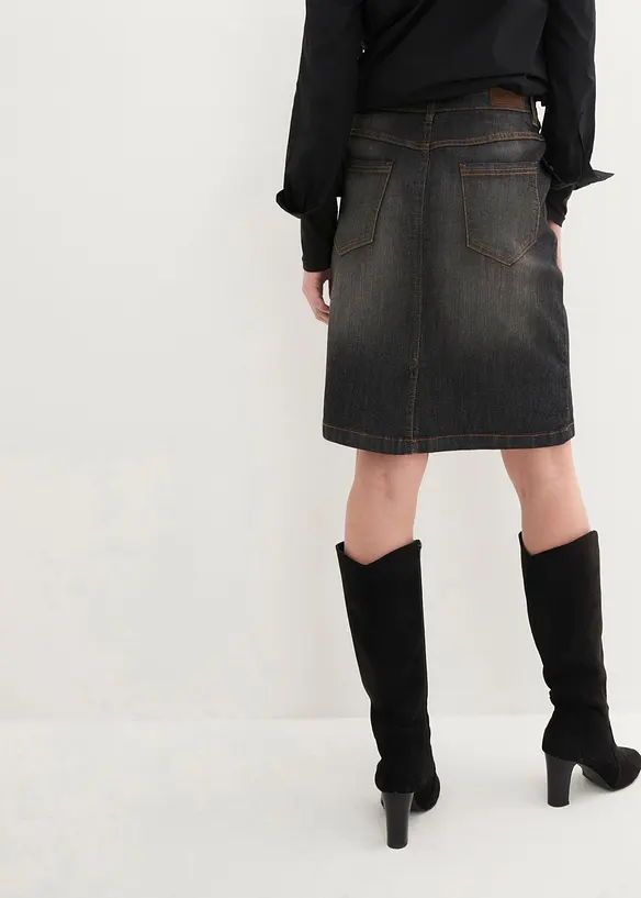 Stretch-Jeansrock in schwarz von hinten - bonprix