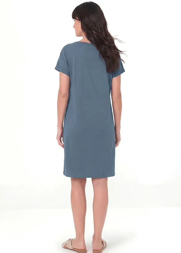 Shirtkleid mit reiner Bio-Baumwolle in blau von hinten (Totalaufnahme) - bonprix