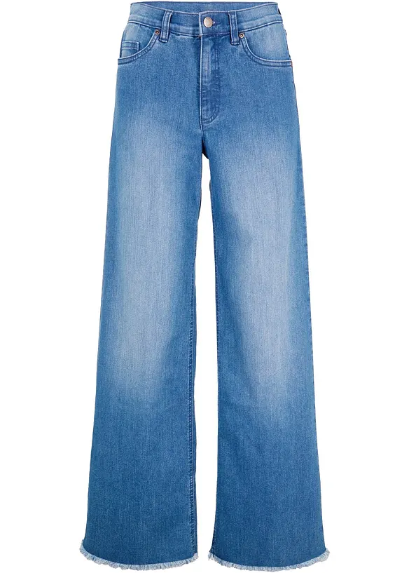 Wide-Leg-Jeans High Waist in blau von vorne - bonprix