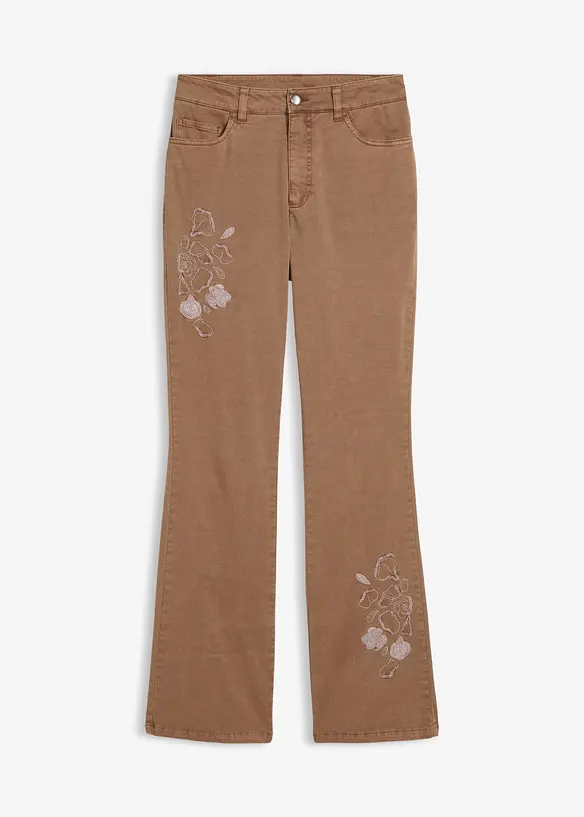 Bootcut-Hose mit Stickerei aus elastischem Baumwoll-Mix in braun von vorne - bonprix Bootcut-Hose mit Stickerei aus elastischem Baumwoll-Mix in braun von vorne - bonprix
