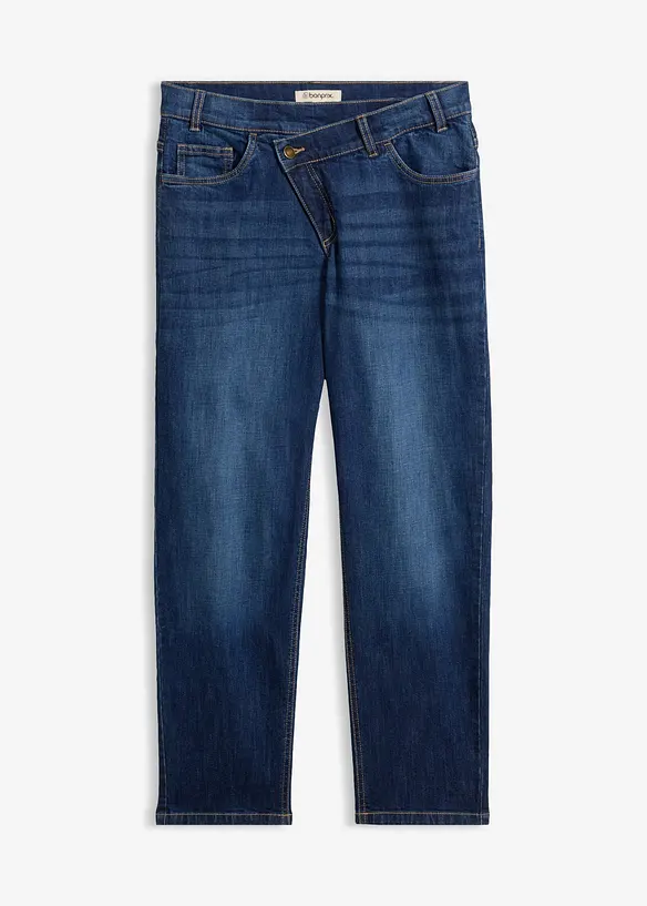 Mom-Jeans High Waist, cropped in blau von vorne - bonprix