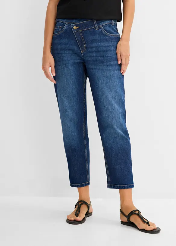 Mom-Jeans High Waist, cropped in blau von vorne - bonprix