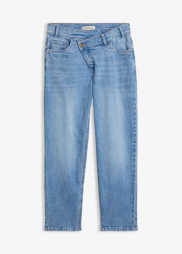 Mom-Jeans High Waist, cropped in blau von vorne - bonprix