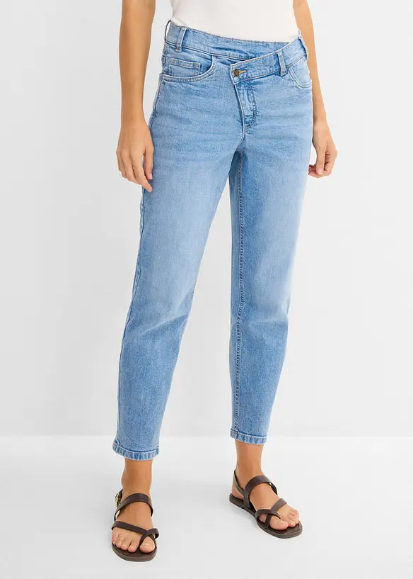 Mom-Jeans High Waist, cropped in blau von vorne - bonprix