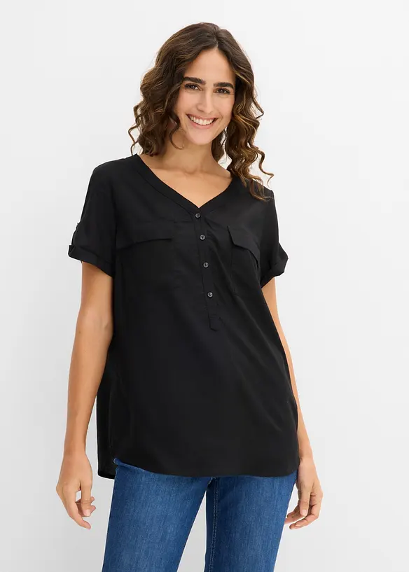 Kurzarm-Bluse aus softer Viskose in schwarz von vorne (im Anschnitt) - bonprix