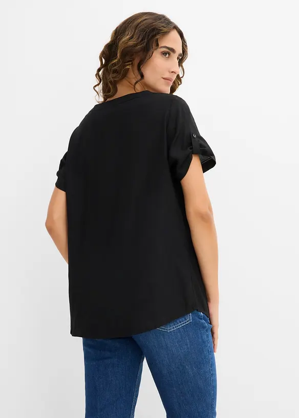 Kurzarm-Bluse aus softer Viskose in schwarz von hinten (im Anschnitt) - bonprix