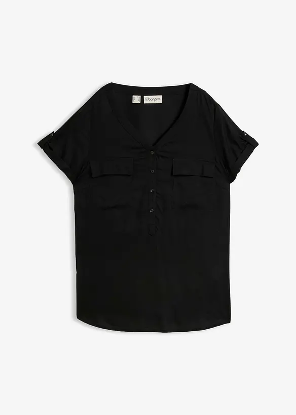 Kurzarm-Bluse aus softer Viskose in schwarz von vorne - bonprix