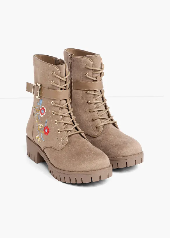 Schnürboots mit Stickerei in braun - bonprix