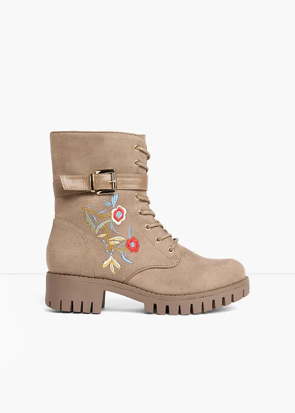Schnürboots mit Stickerei in braun - bonprix