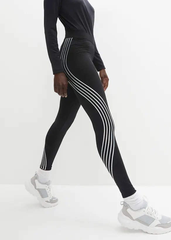Thermo Sport-Leggings mit reflektierenden Details, knöchelfrei in schwarz von vorne - bonprix Thermo Sport-Leggings mit reflektierenden Details, knöchelfrei in schwarz von vorne - bonprix