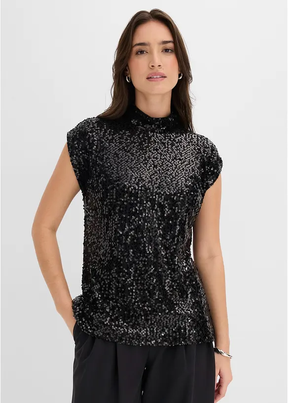 Pailletten-Top in schwarz von vorne (im Anschnitt) - bonprix