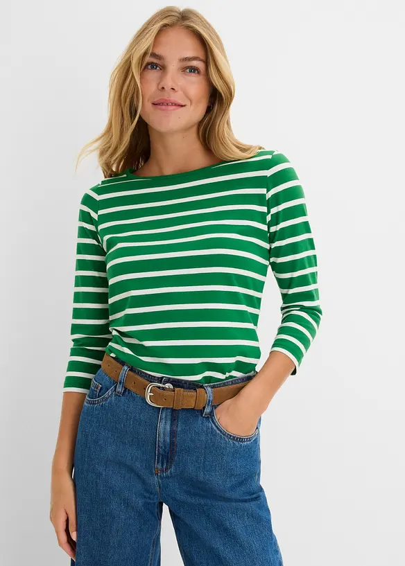 Langarmshirt mit reiner Bio-Baumwolle in grün von vorne (im Anschnitt) - bonprix Langarmshirt mit reiner Bio-Baumwolle in grün von vorne (im Anschnitt) - bonprix
