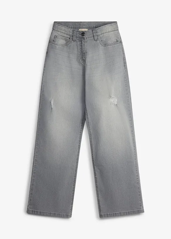 Wide-Leg-Jeans Mid Waist in grau von vorne - bonprix