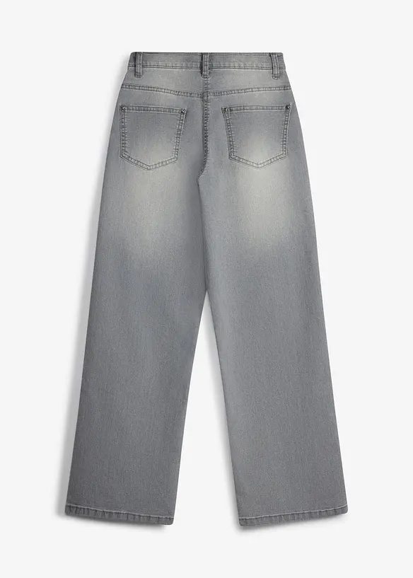 Wide-Leg-Jeans Mid Waist in grau von hinten - bonprix