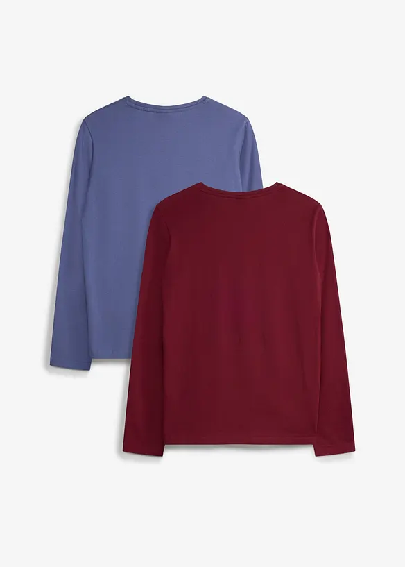 Langarmshirt aus reiner Bio-Baumwolle  (2er Pack) in rot von hinten - bonprix