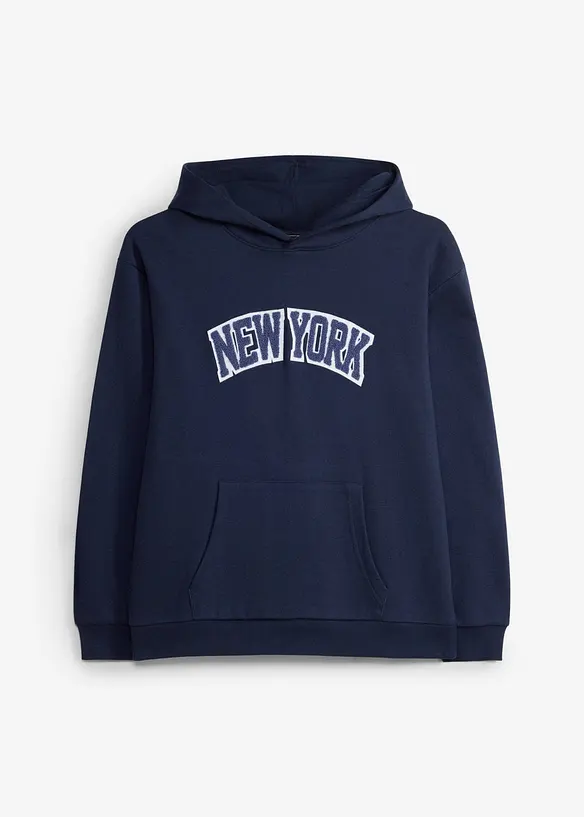 Hoodie aus reiner Baumwolle in blau von vorne - bonprix
