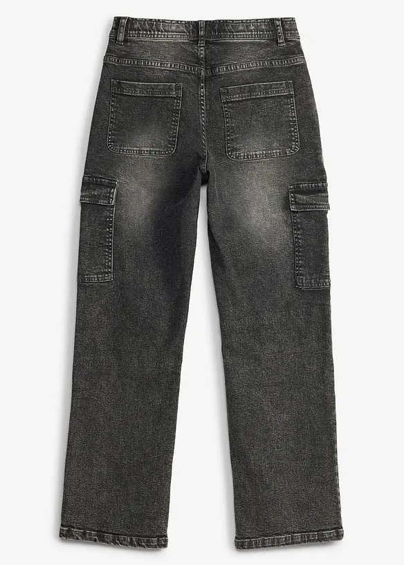 Weite Cargo-Jeans Mid Waist in grau von hinten - bonprix