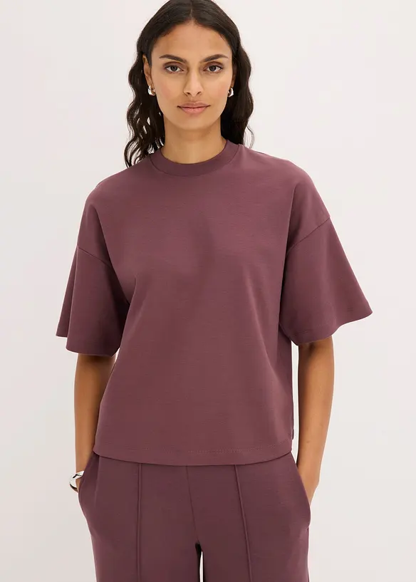 Kurzes Oversize-Shirt aus reiner schwerer Bio-Baumwolle in lila von vorne (im Anschnitt) - bonprix