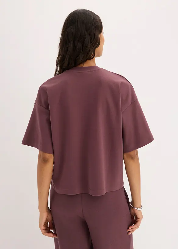 Kurzes Oversize-Shirt aus reiner schwerer Bio-Baumwolle in lila von hinten (im Anschnitt) - bonprix