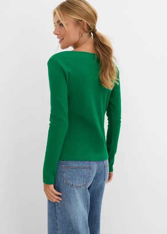 Kurzes Rippshirt mit reiner Bio-Baumwolle in grün von hinten (im Anschnitt) - bonprix Kurzes Rippshirt mit reiner Bio-Baumwolle in grün von hinten (im Anschnitt) - bonprix