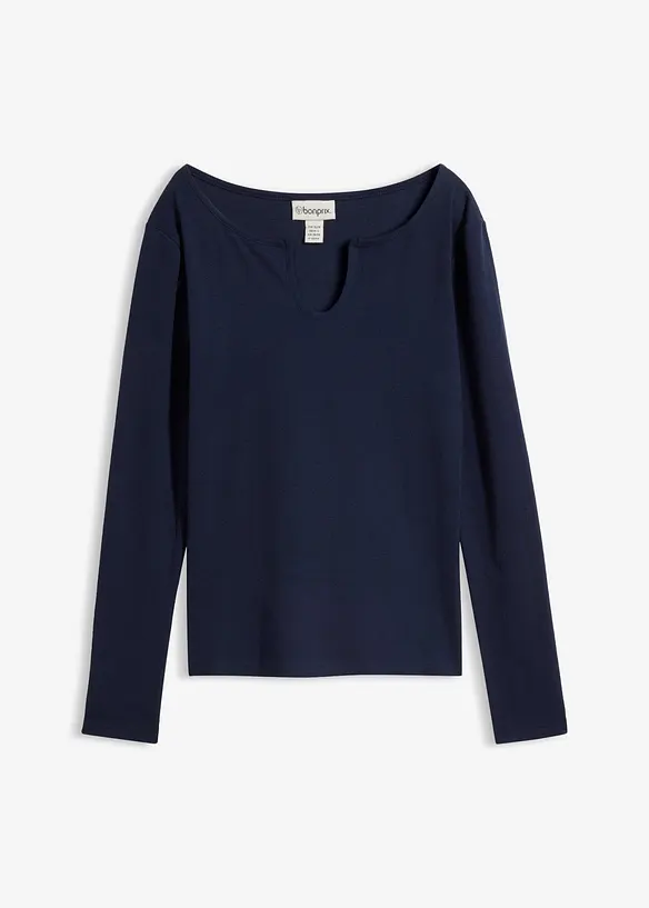 Kurzes Rippshirt mit reiner Bio-Baumwolle in blau von vorne - bonprix Kurzes Rippshirt mit reiner Bio-Baumwolle in blau von vorne - bonprix