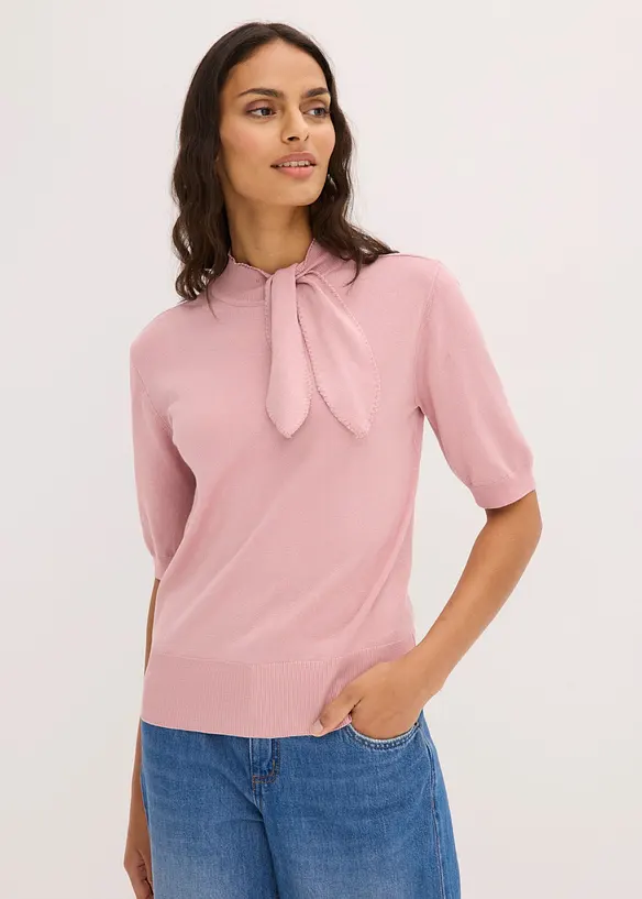 Feinstrickpullover aus softem Viskose-Mix in rosa von vorne (im Anschnitt) - bonprix