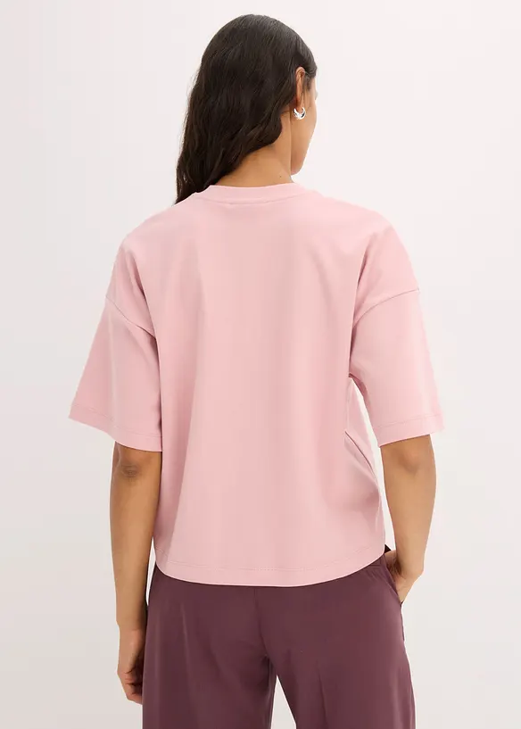 Kurzes Oversize-Shirt aus reiner schwerer Bio-Baumwolle in rosa von hinten (im Anschnitt) - bonprix