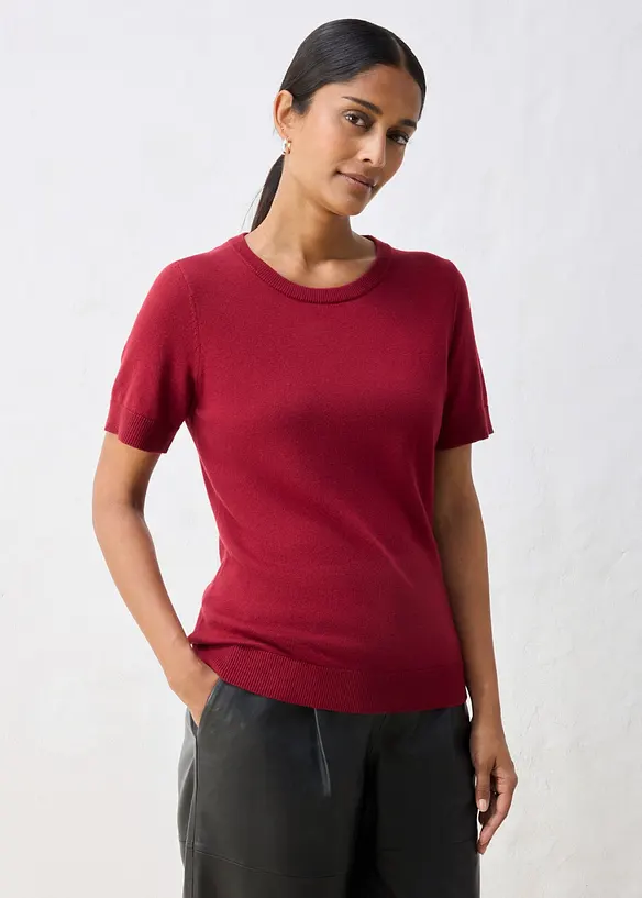 Feinstrickpullover aus weichem Woll-Mix in rot von vorne (im Anschnitt) - bonprix
