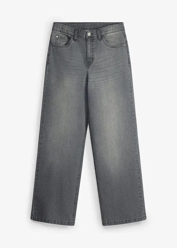Loose-Fit Jeans mit verstellbarem Bund, Straight in grau von vorne - bonprix