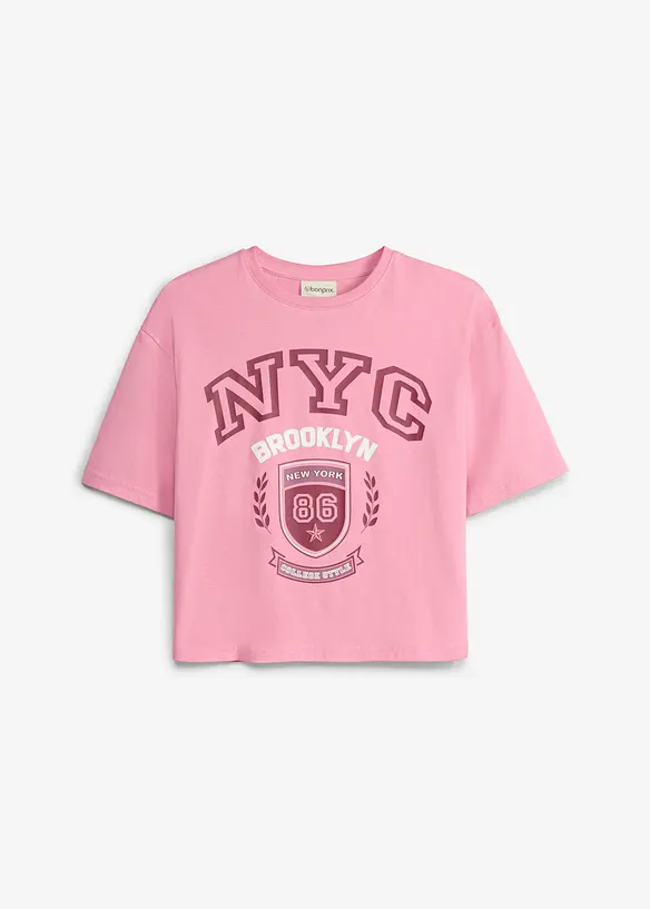 Oversize-Shirt aus reiner Bio-Baumwolle in rosa von vorne - bonprix
