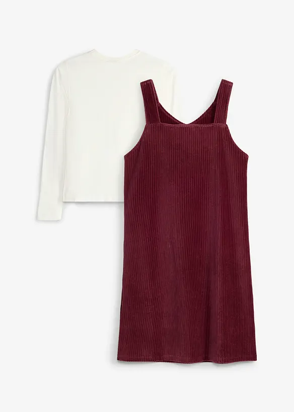Kleid und Langarmshirt (2-tlg.Set) in rot von hinten - bonprix