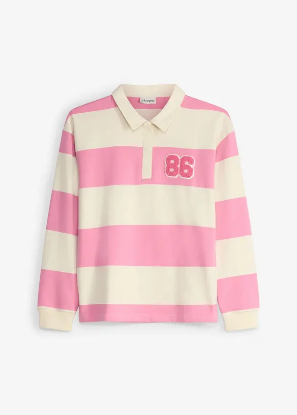 Polo-Sweatshirt aus reiner Bio-Baumwolle in rosa von vorne - bonprix
