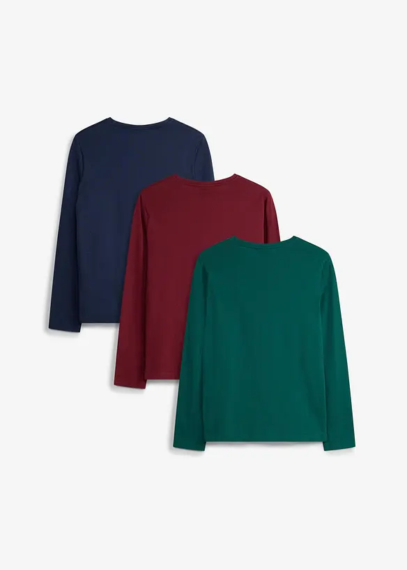 Langarmshirt aus weicher Bio Baumwolle(3er Pack) in rot von hinten - bonprix