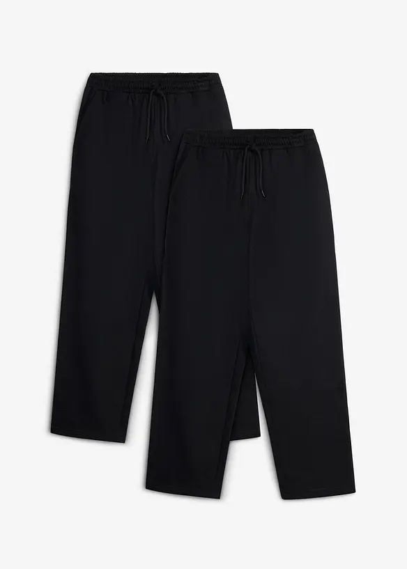 Jogginghose aus weicher Bio Baumwolle (2er Pack), Loose Fit in schwarz von vorne - bonprix