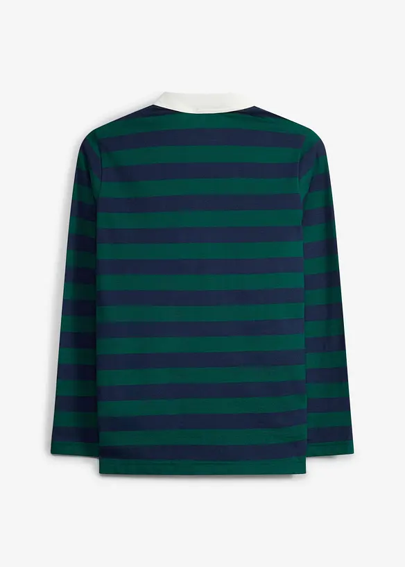 Langarm-Poloshirt aus weicher Bio Baumwolle in blau von hinten - bonprix