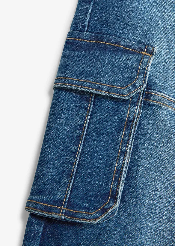 Loose-Fit-Cargojeans mit verstellbarem Bund, Straight in blau - bonprix