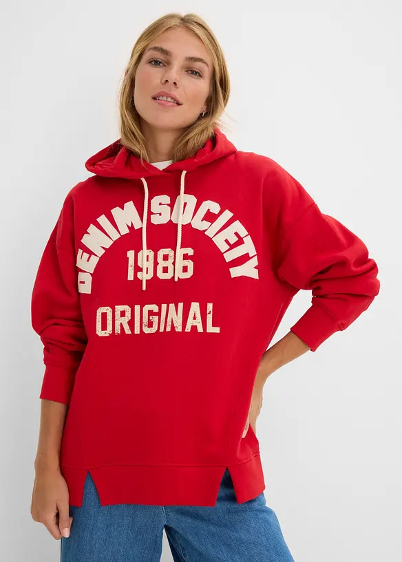 Oversize Hoodie aus reiner Baumwolle in rot von vorne (im Anschnitt) - bonprix