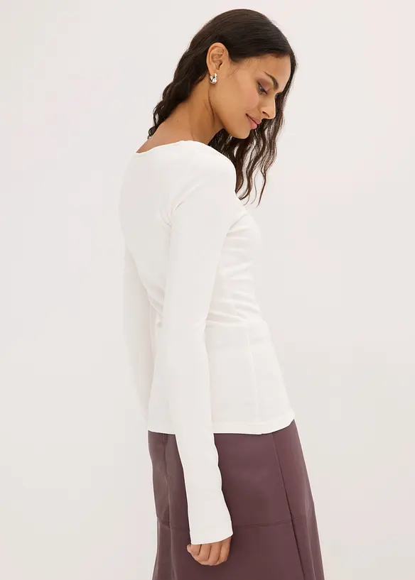 Langarmshirt mit Carré-Ausschnitt in weiß von hinten (im Anschnitt) - bonprix