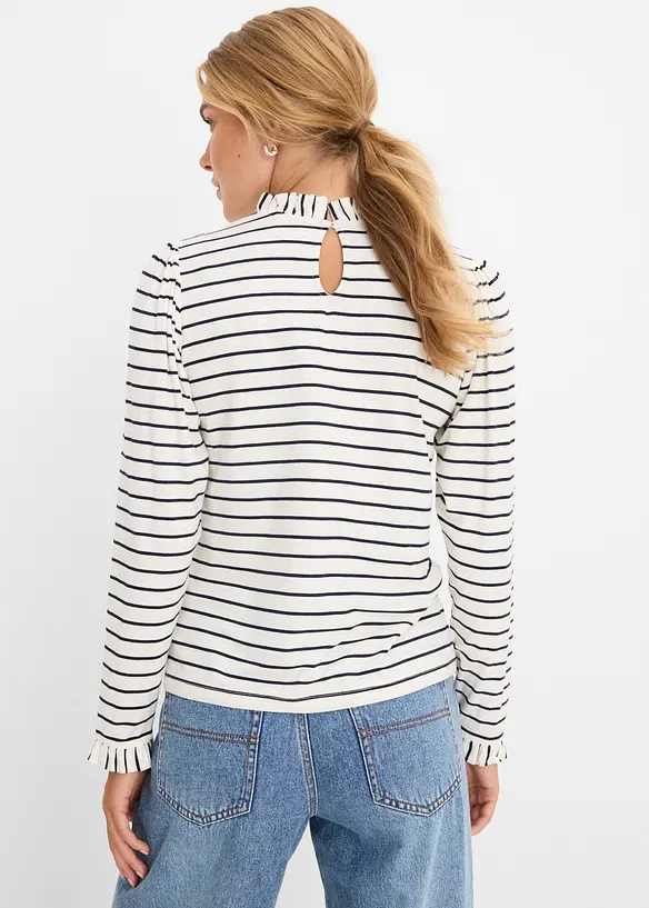 Langarmshirt mit Rüschen in weiß von hinten (im Anschnitt) - bonprix