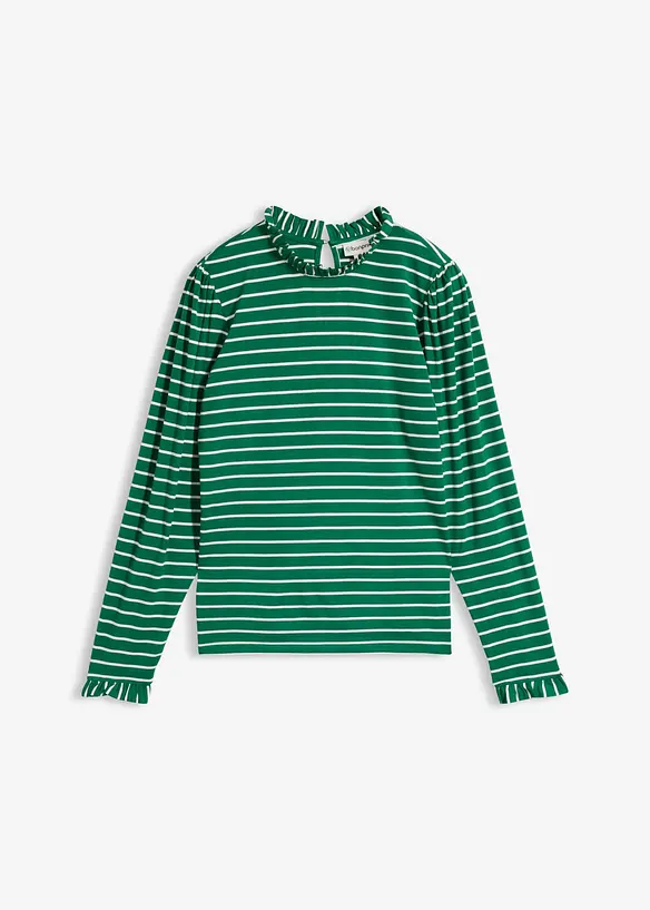 Langarmshirt mit Rüschen in grün von vorne - bonprix