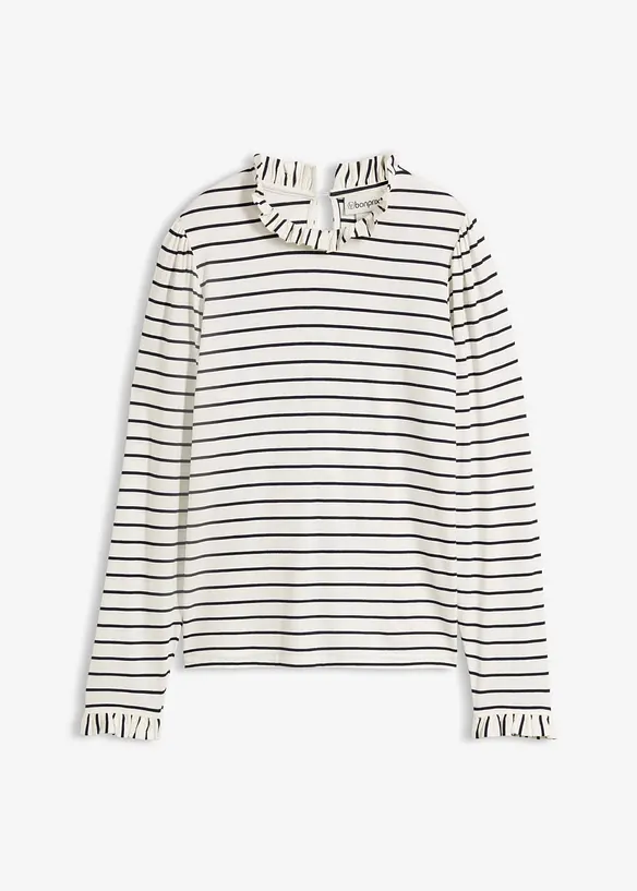 Langarmshirt mit Rüschen in weiß von vorne - bonprix