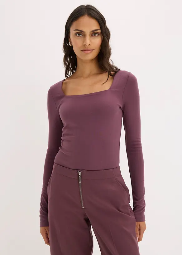 Langarmshirt mit Carré-Ausschnitt in lila von vorne (im Anschnitt) - bonprix Langarmshirt mit Carré-Ausschnitt in lila von vorne (im Anschnitt) - bonprix