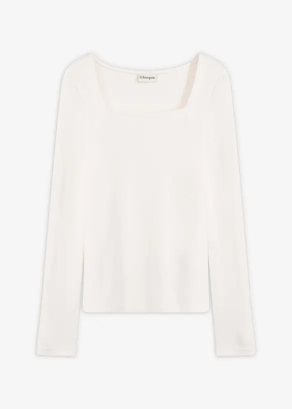 Langarmshirt mit Carré-Ausschnitt in weiß von vorne - bonprix