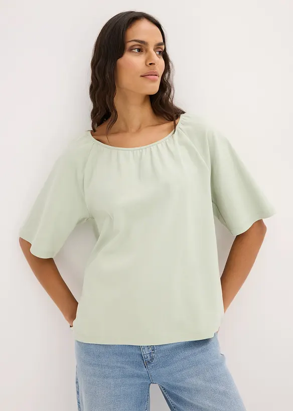 Oversize-Shirt aus Bio-Baumwolle in grün von vorne (im Anschnitt) - bonprix