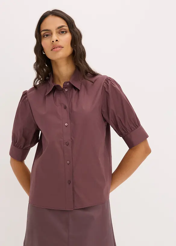 Bluse aus Baumwoll-Mix in lila von vorne (im Anschnitt) - bonprix