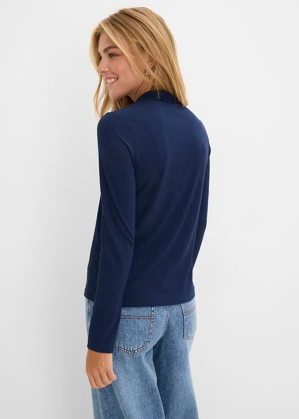 Geripptes Poloshirt in blau von hinten (im Anschnitt) - bonprix