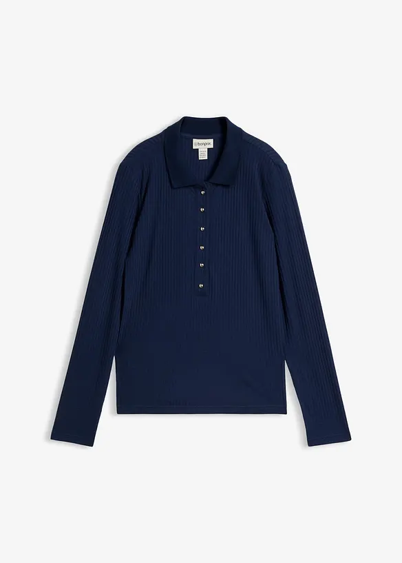 Geripptes Poloshirt in blau von vorne - bonprix