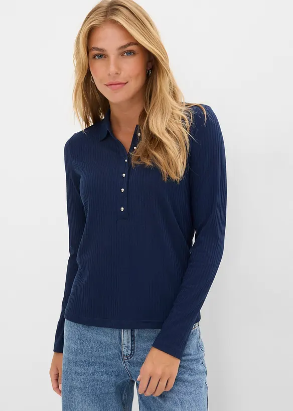 Geripptes Poloshirt in blau von vorne (im Anschnitt) - bonprix